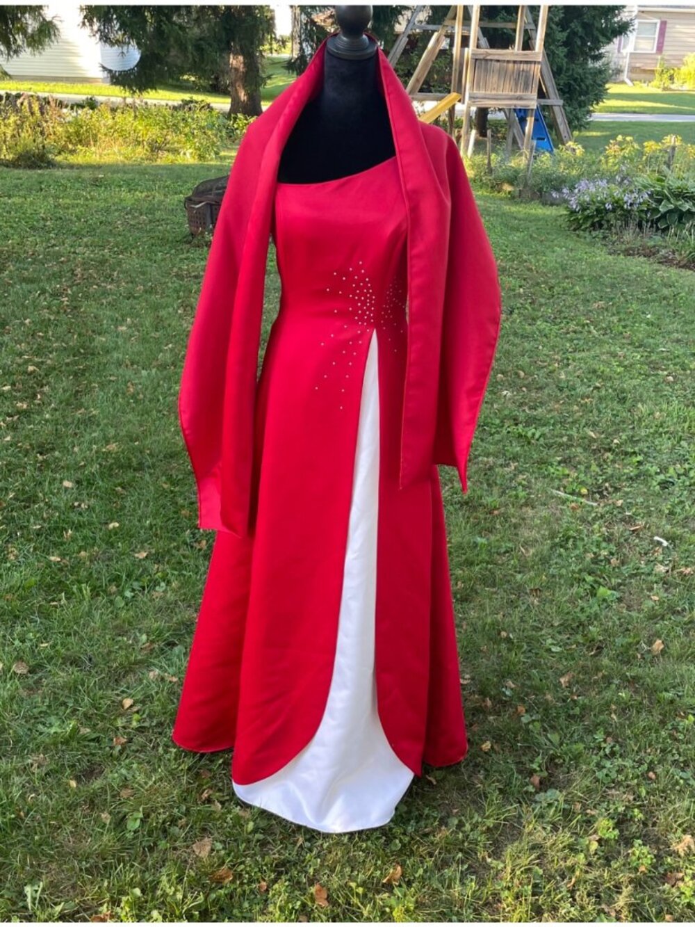 Vintage Y2K Dress + Wrap Corset Red Rhinestone Layered Long Formal Hoco Prom S